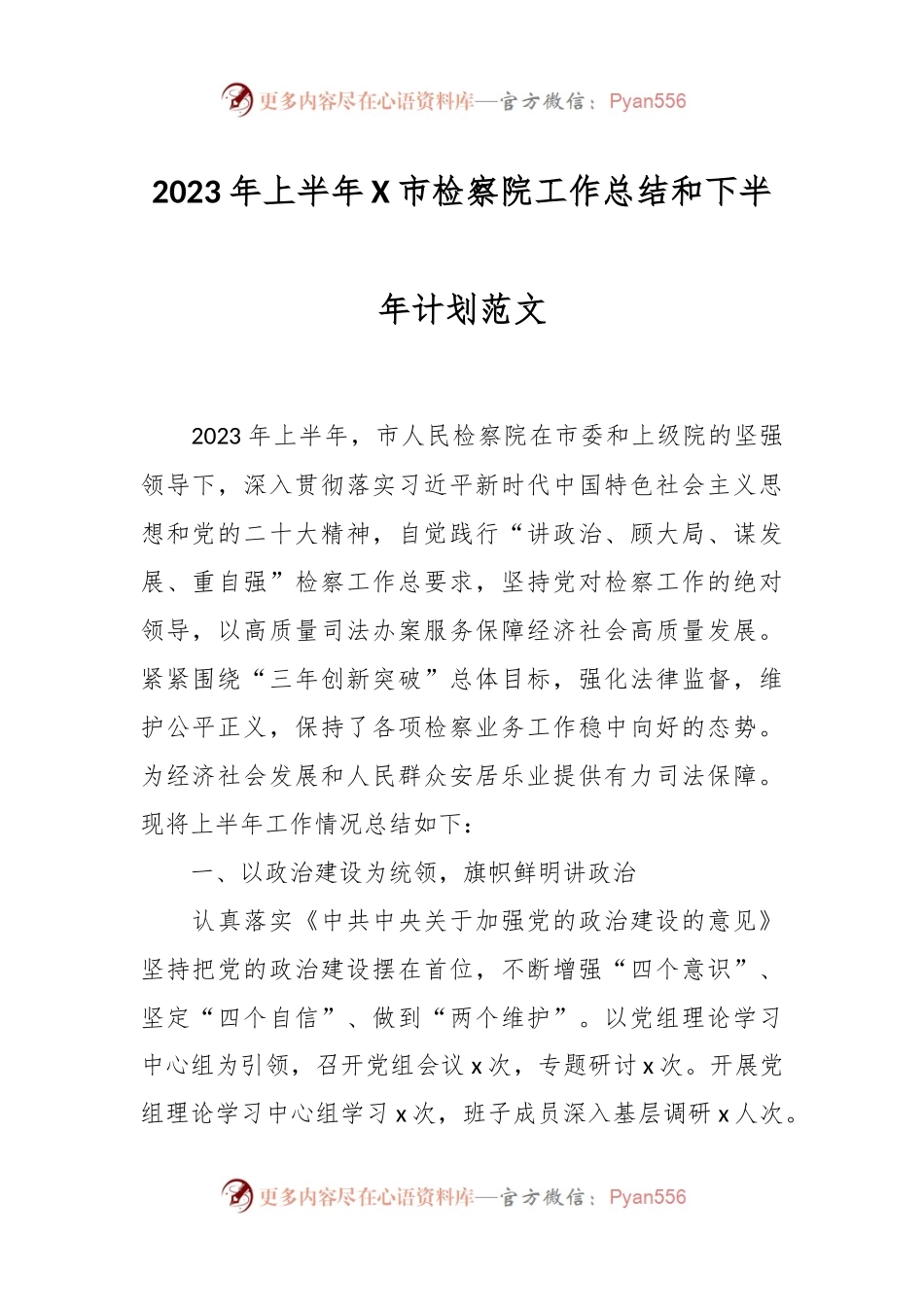 2023年上半年X市检察院工作总结和下半年计划.docx_第1页