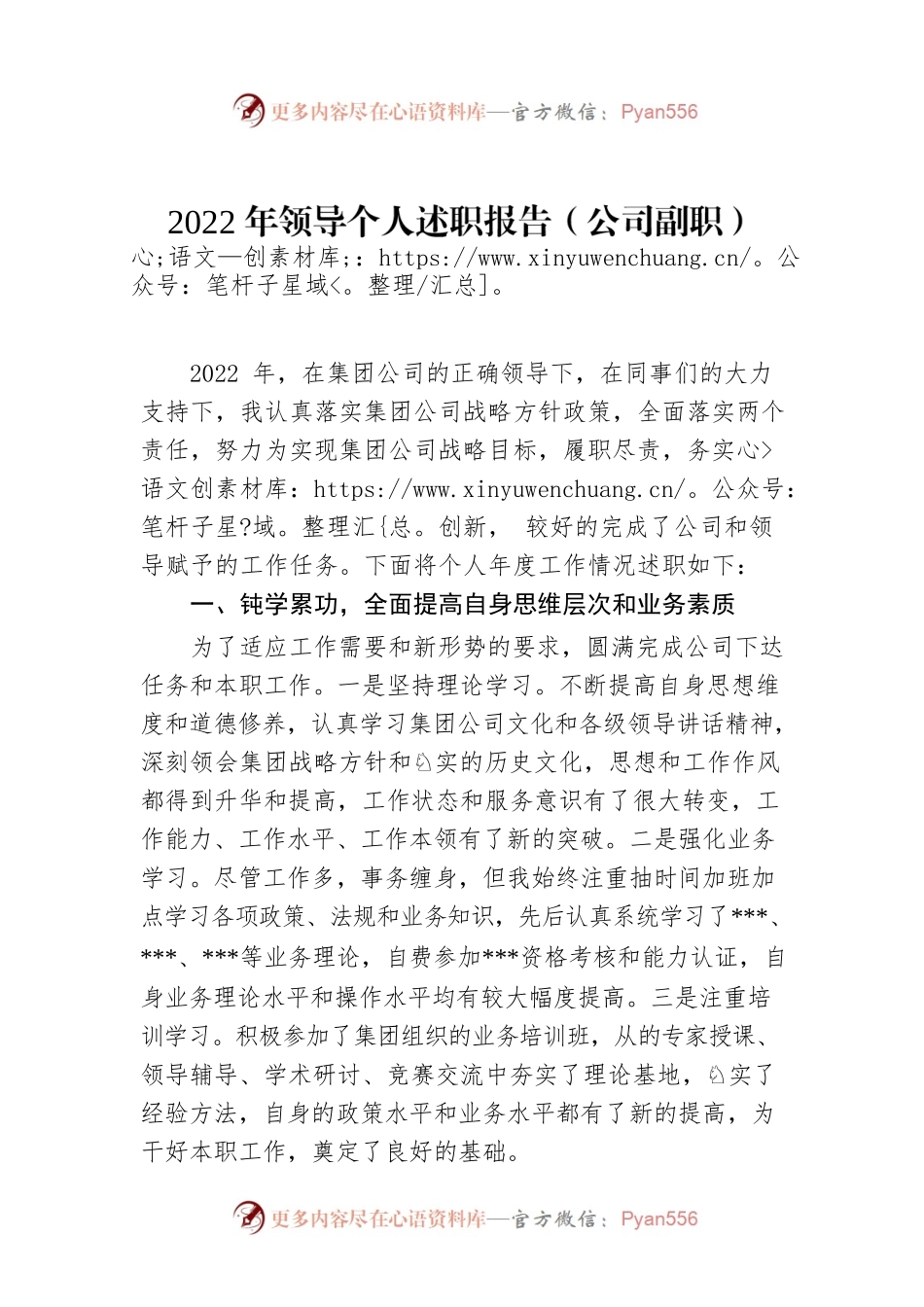 2022年领导个人述职报告（公司副职）.docx_第1页