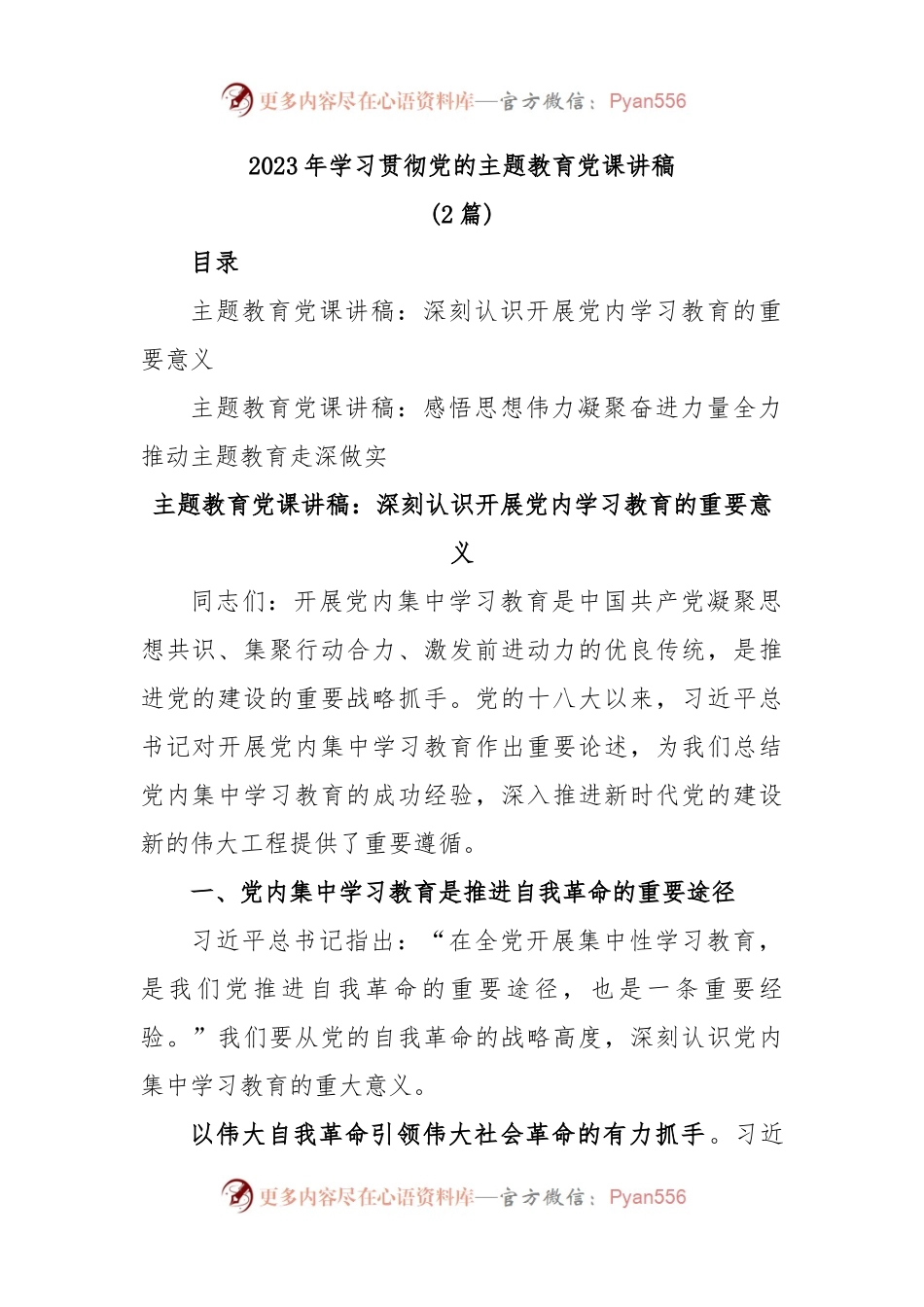 (2篇)2023年学习贯彻党的主题教育党课讲稿.docx_第1页