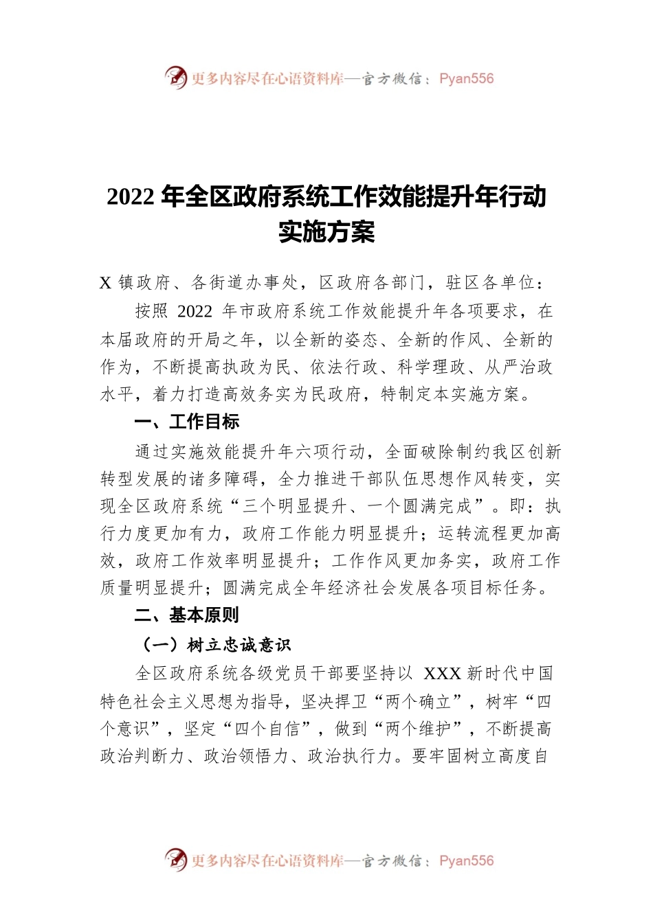 2022年全区政府系统工作效能提升年行动实施方案.docx_第1页
