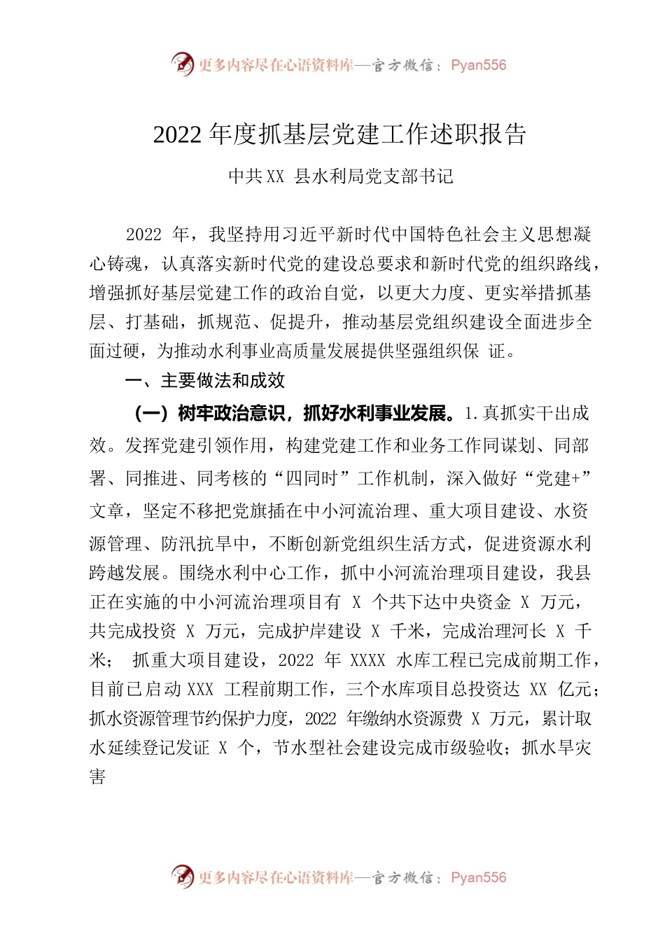 2022年度抓基层党建工作述职报告（书面版）.docx_第1页