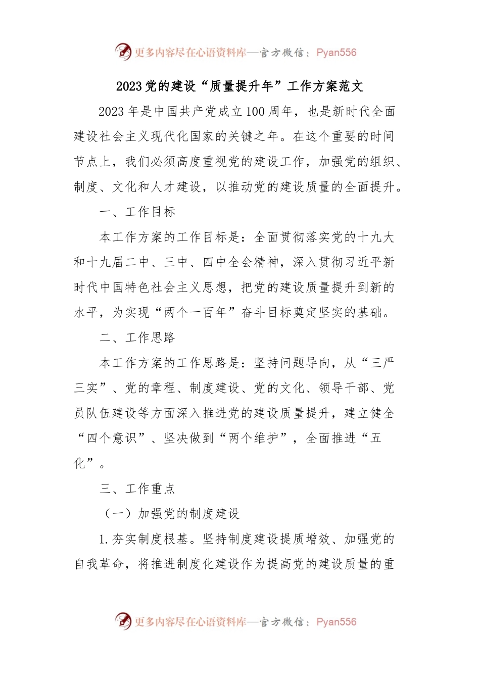 2023党的建设“质量提升年”工作方案范文.docx_第1页