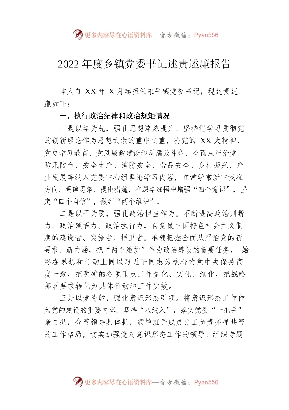 2022年度乡镇党委书记述责述廉报告.docx_第1页