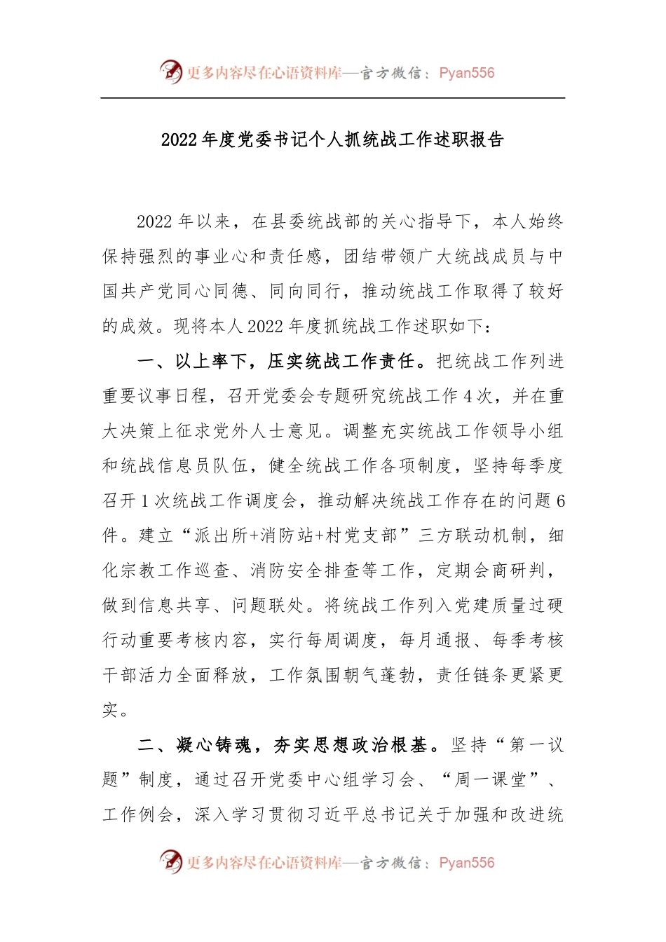 2022年度党委书记个人抓统战工作述职报告.docx_第1页