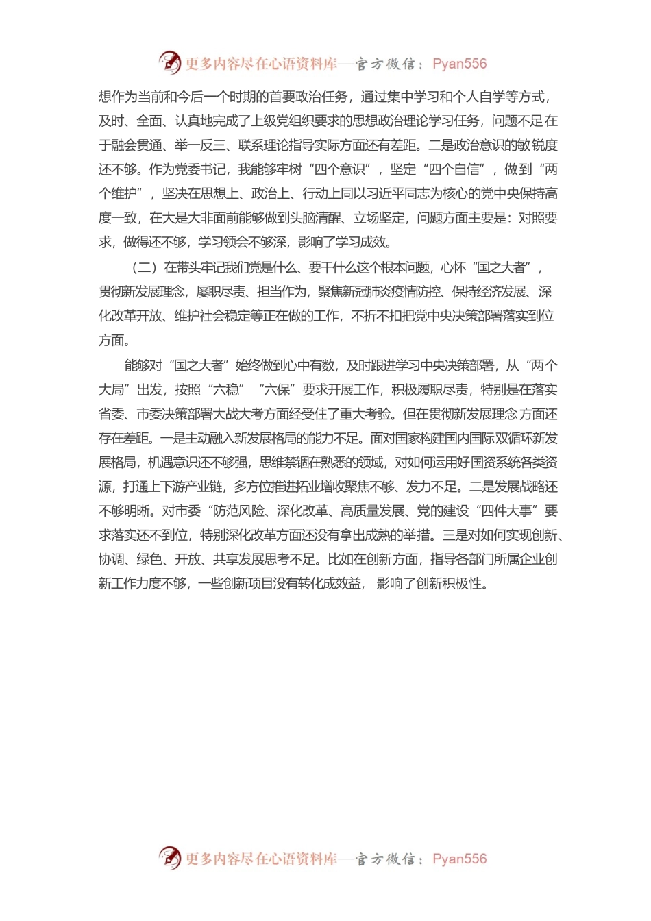 20220104市国资委党委书记党史学习教育专题民主生活会“五个带头”对照检查材料.docx_第2页