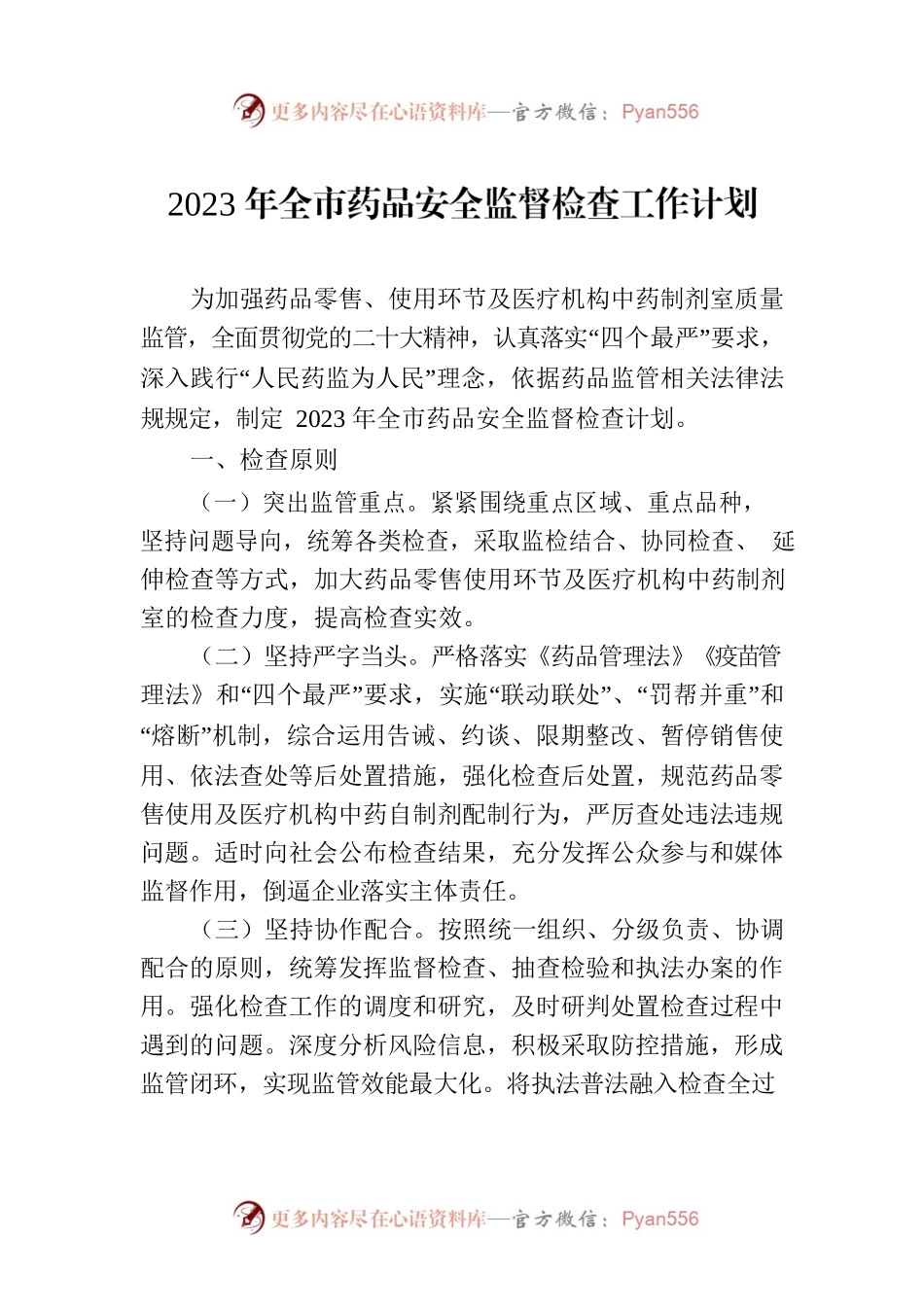 2023年全市药品安全监督检查工作计划.docx_第1页