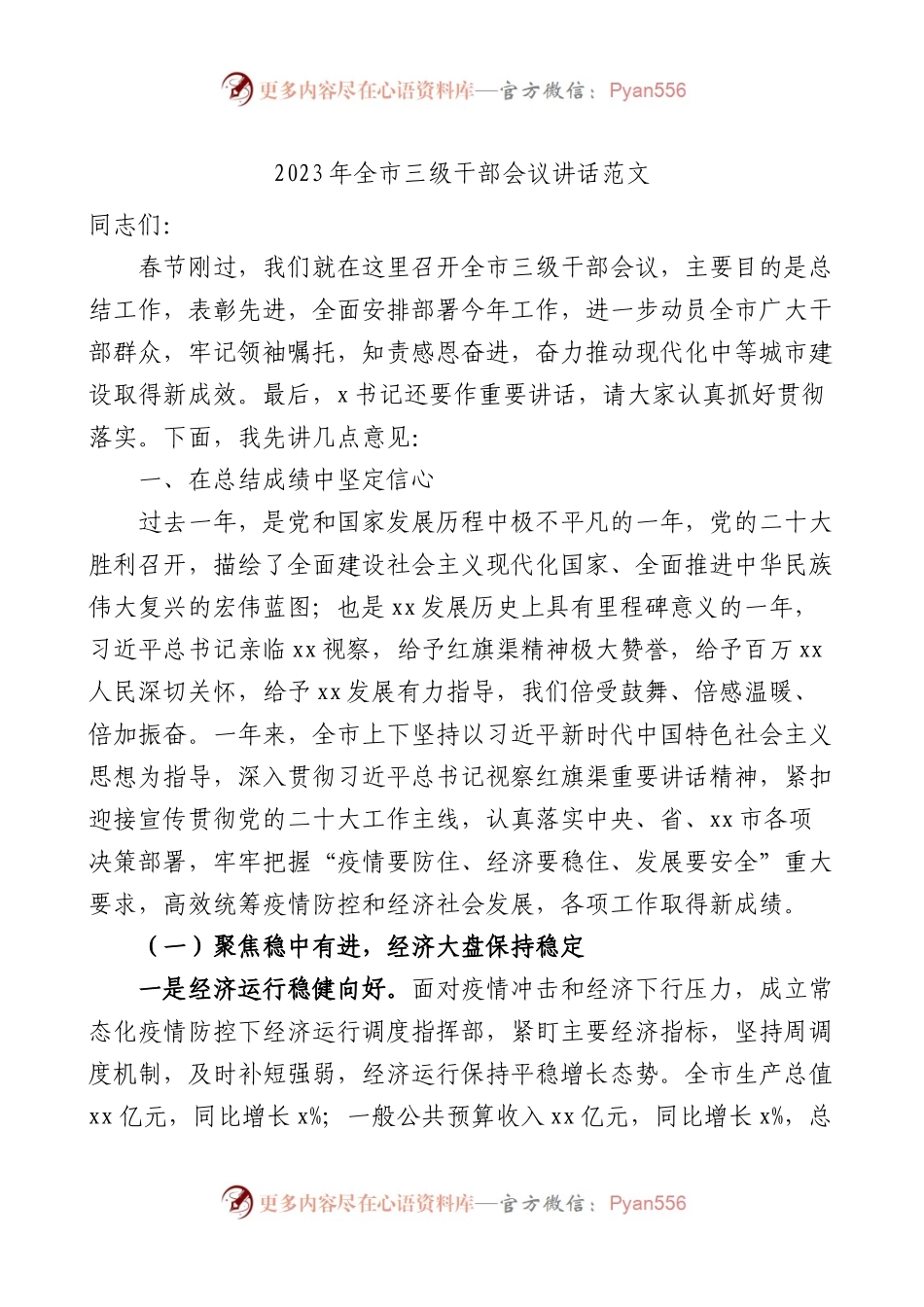 2023年全市三级干部会议讲话范文.docx_第1页