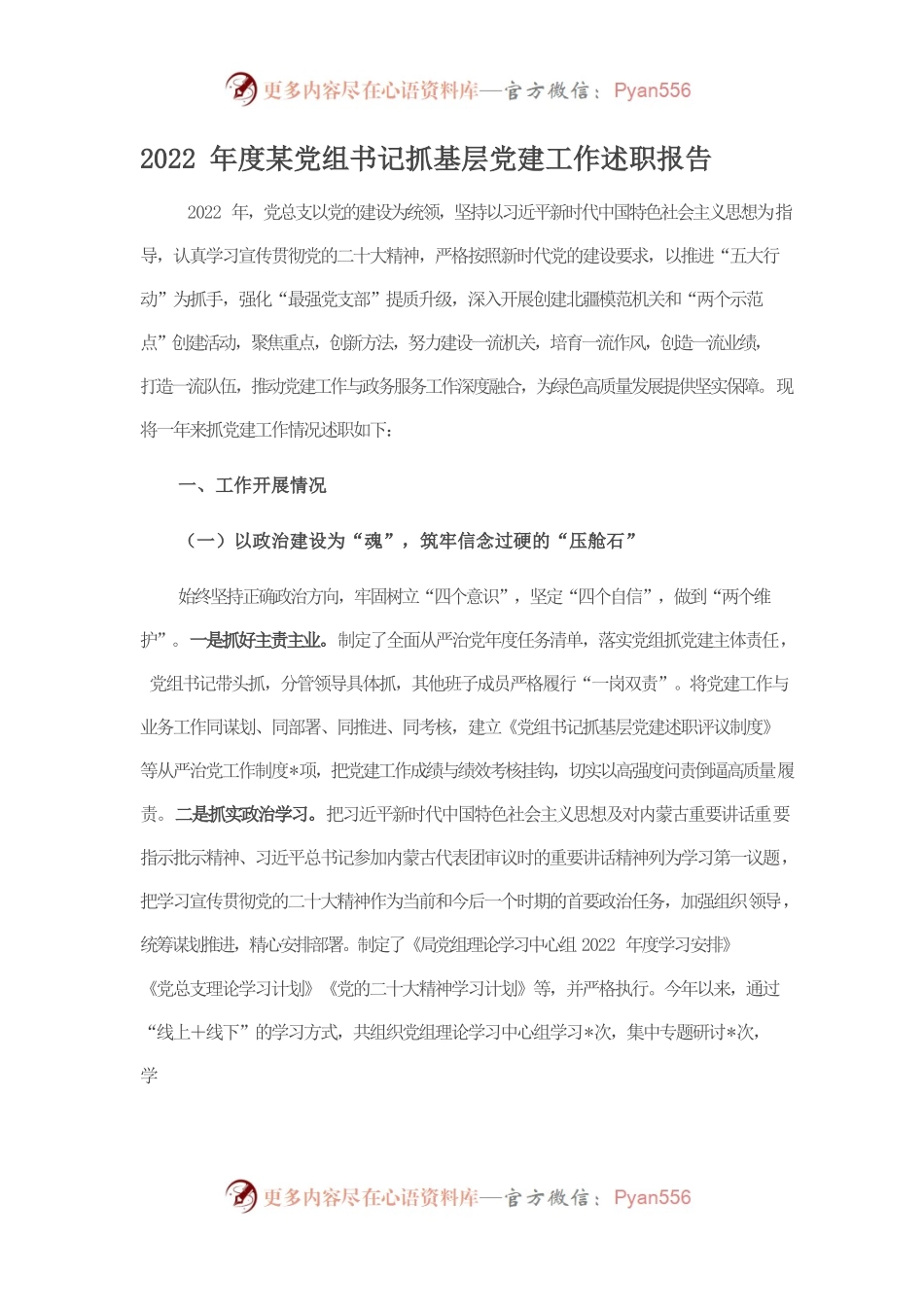 2022年度某党组书记抓基层党建工作述职报告.docx_第1页