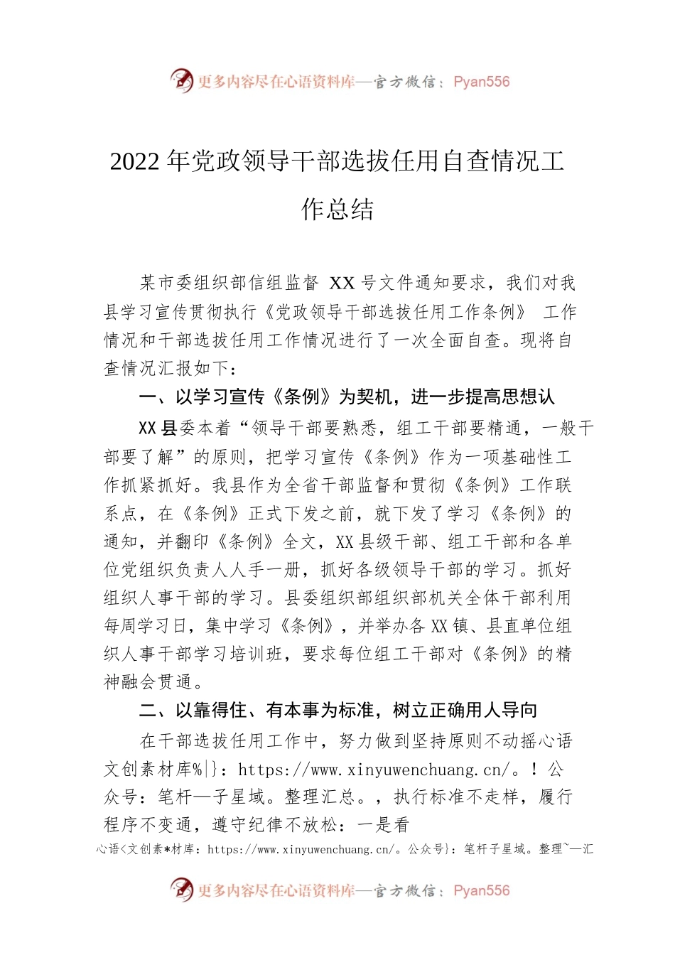 2022年党政领导干部选拔任用自查情况工作总结.docx_第1页