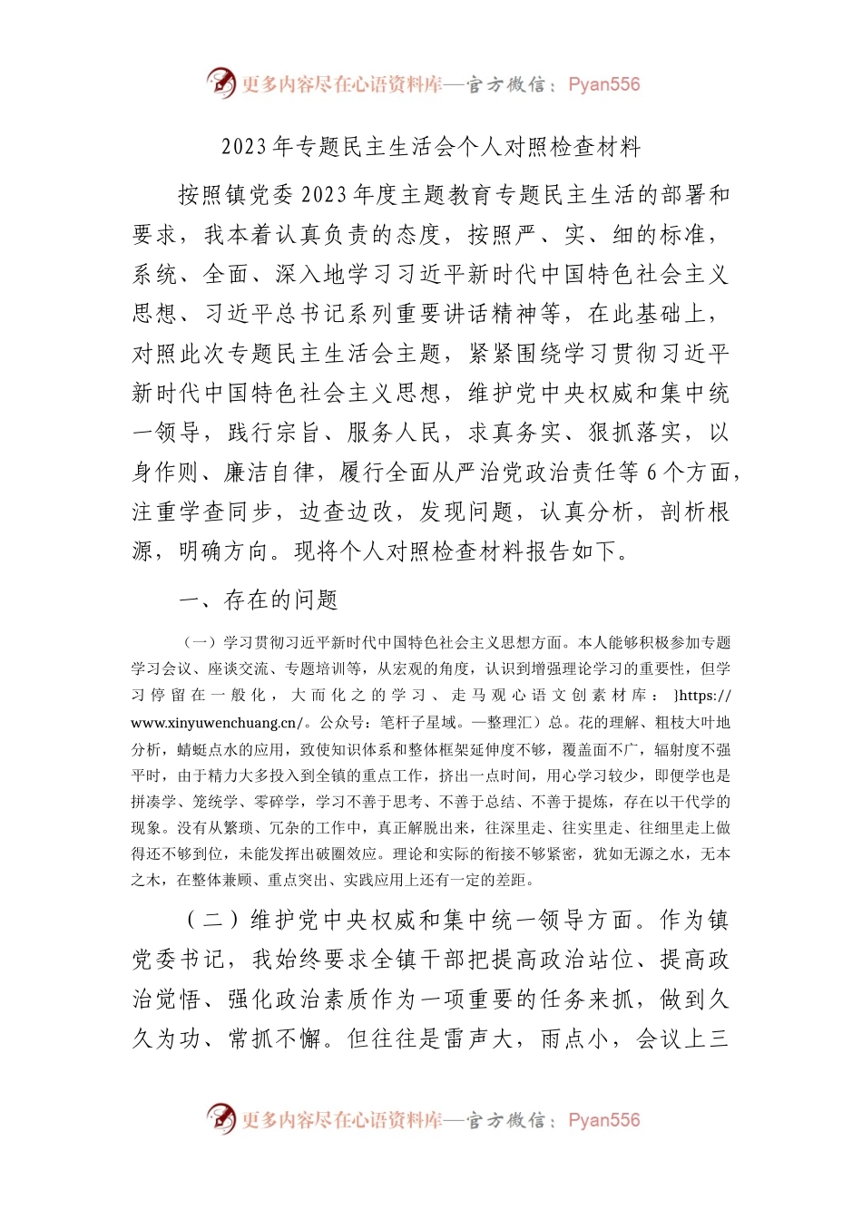 2023年主题教育专题民主生活会个人对照检查  乡镇书记（践行宗旨等6个方面+案例剖析+上年度整改+个人事项）(1).docx_第1页