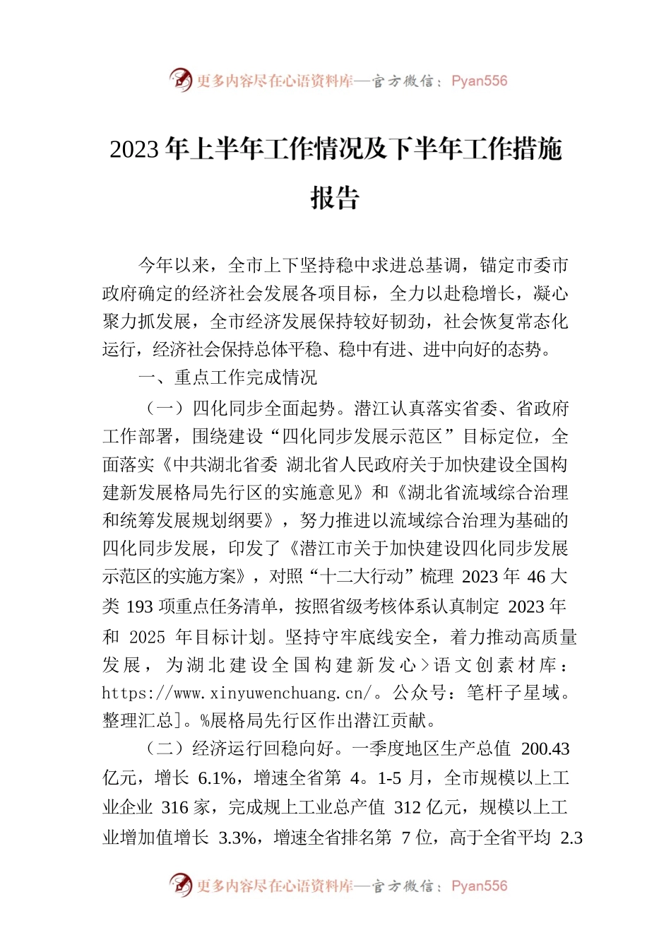 2023年上半年工作情况及下半年工作措施报告（20230630）.docx_第1页