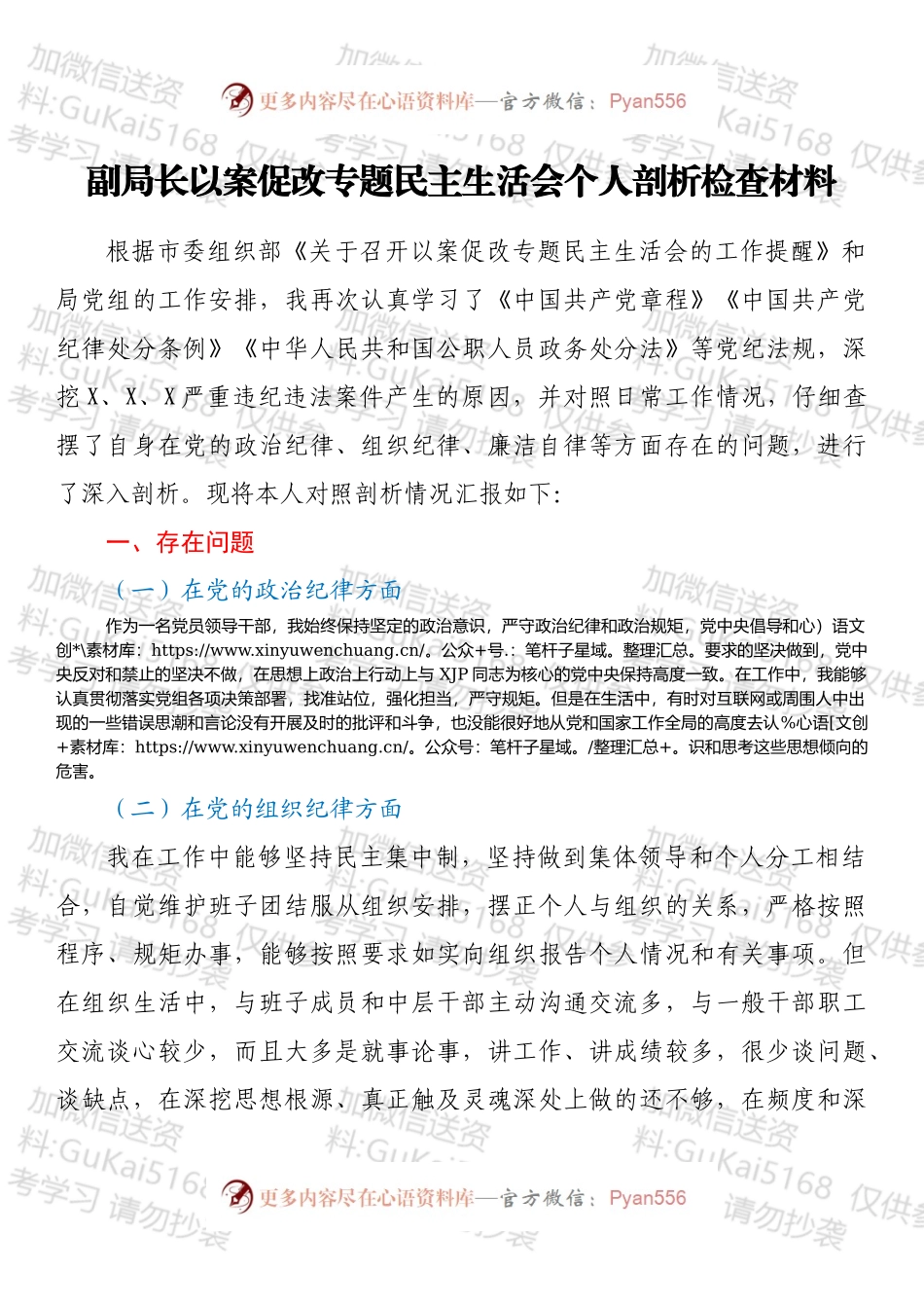 20220xx408：副局长以案促改专题民主生活会个人剖析检查材料.docx_第1页