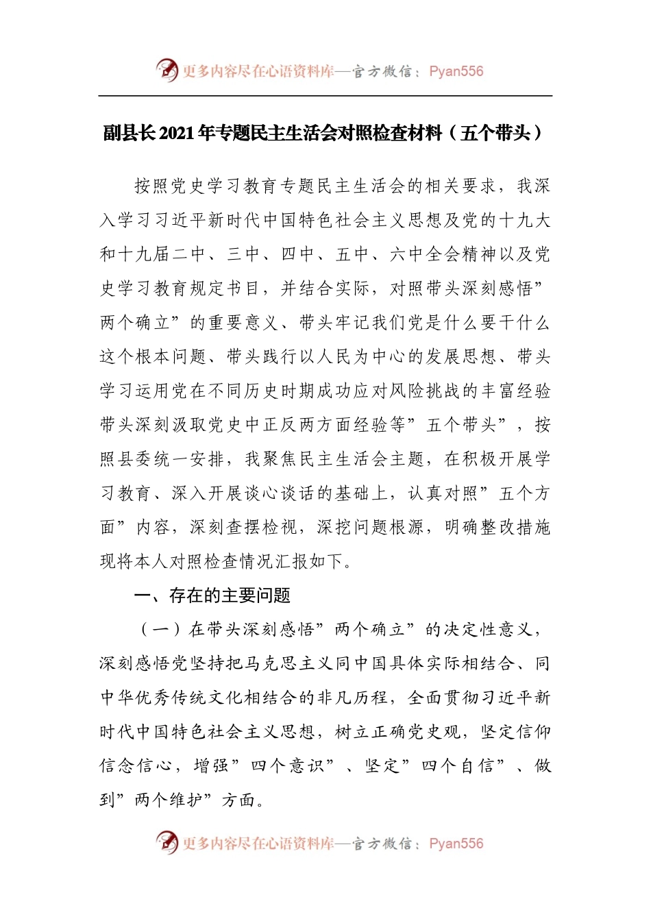 181个人2021年专题民主生活会对照检查材料[副职].docx_第1页