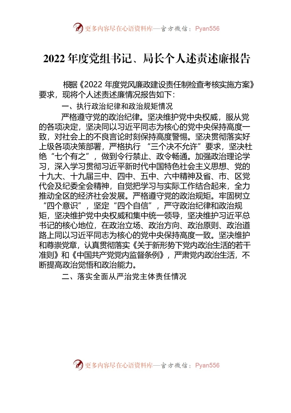 2022年度党组书记、局长个人述责述廉报告.docx_第1页