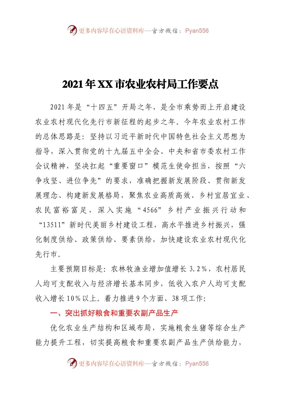 2021年XX市农业农村局工作要点.docx_第1页