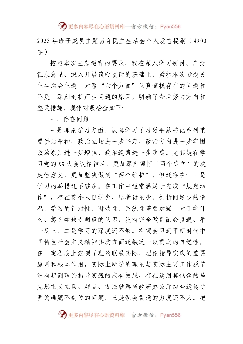 2023年主题教育民主生活会个人对照检查发言提纲.docx_第1页