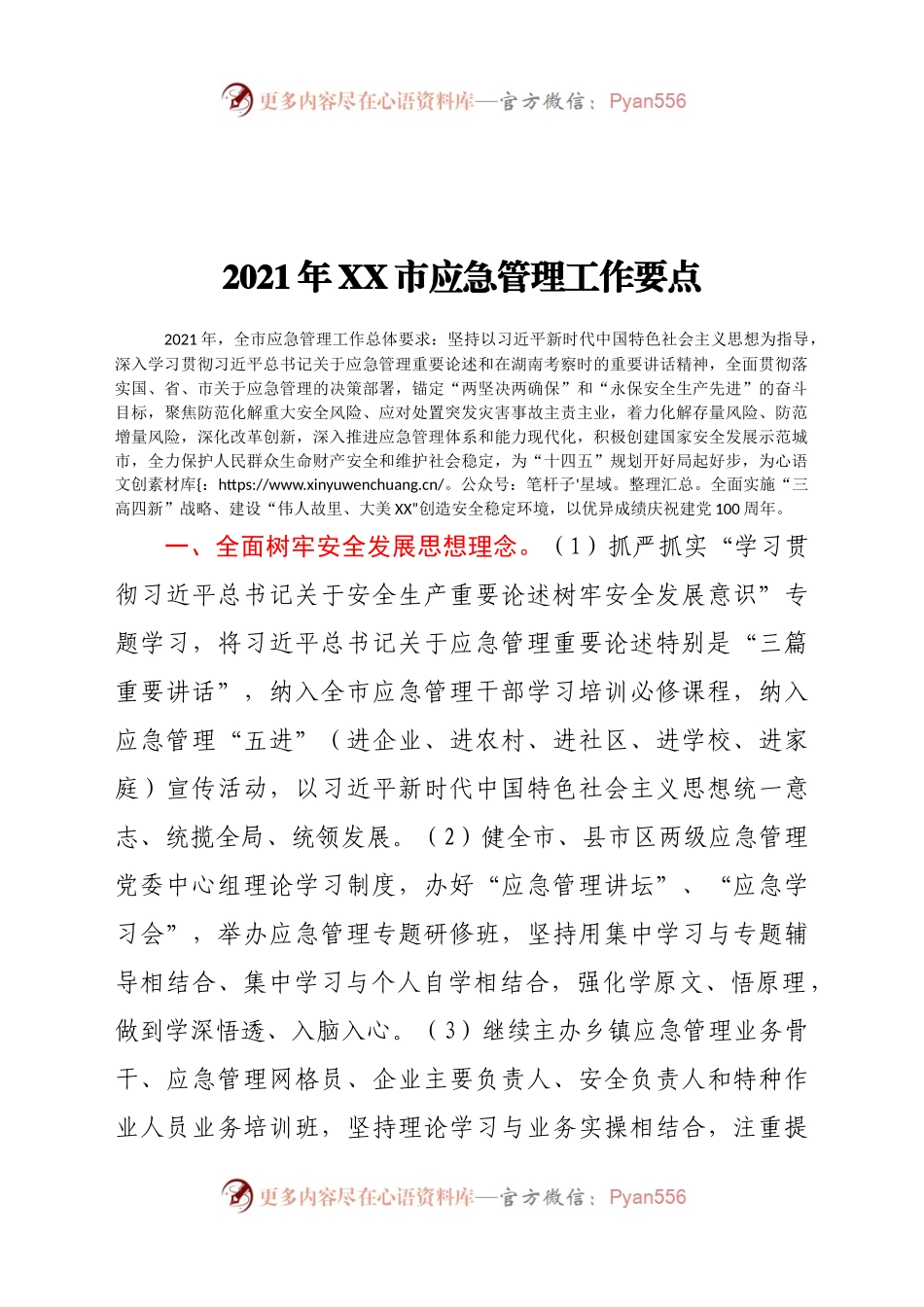 2021年XX市应急管理工作要点.docx_第1页