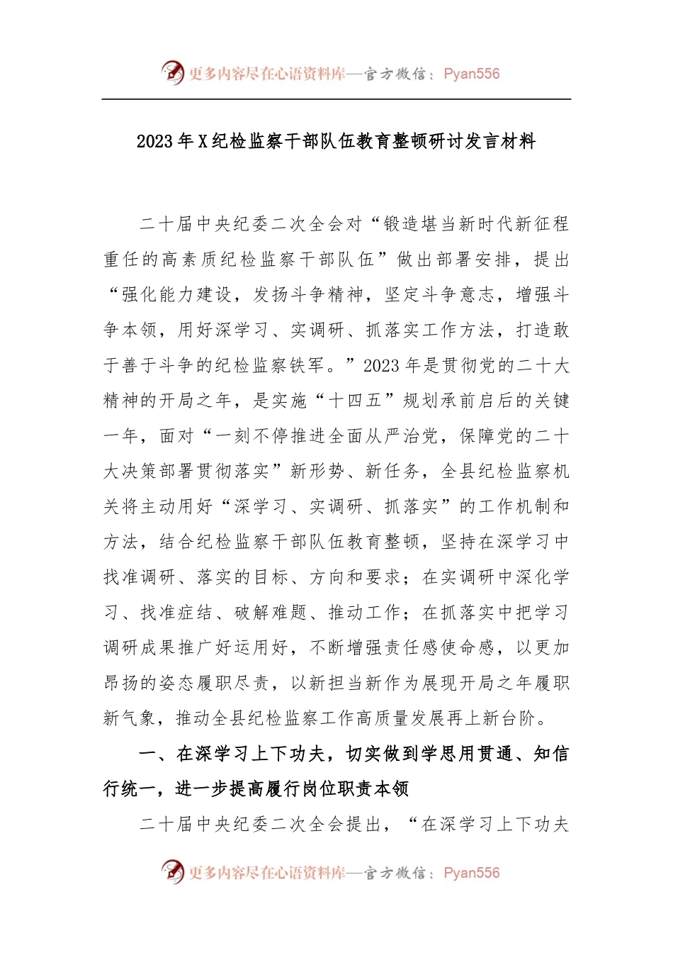 2023年X纪检监察干部队伍教育整顿研讨发言材料.docx_第1页