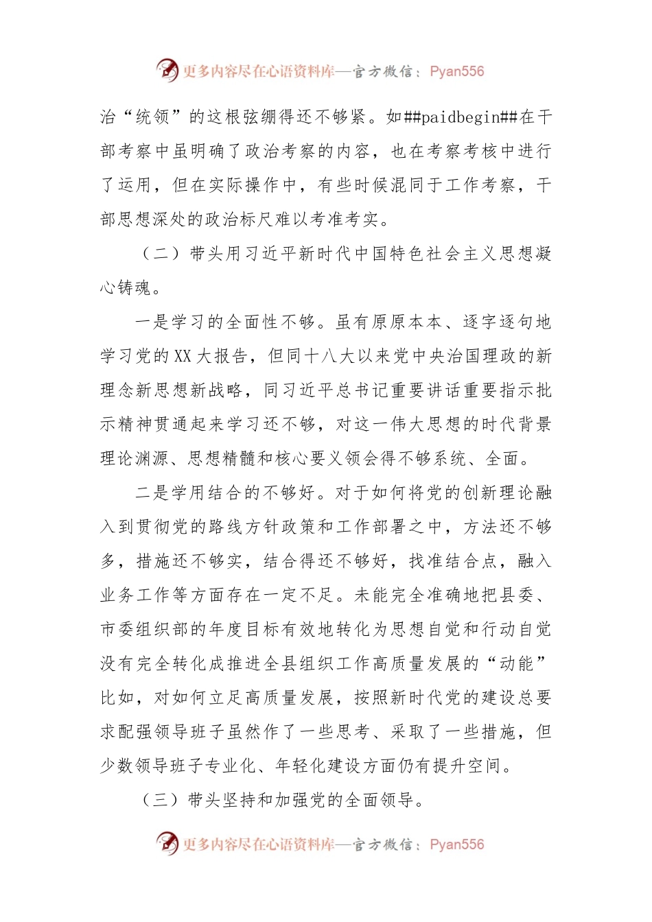 2022年度组织部长“六个带头”民主生活会个人发言提纲.docx_第2页