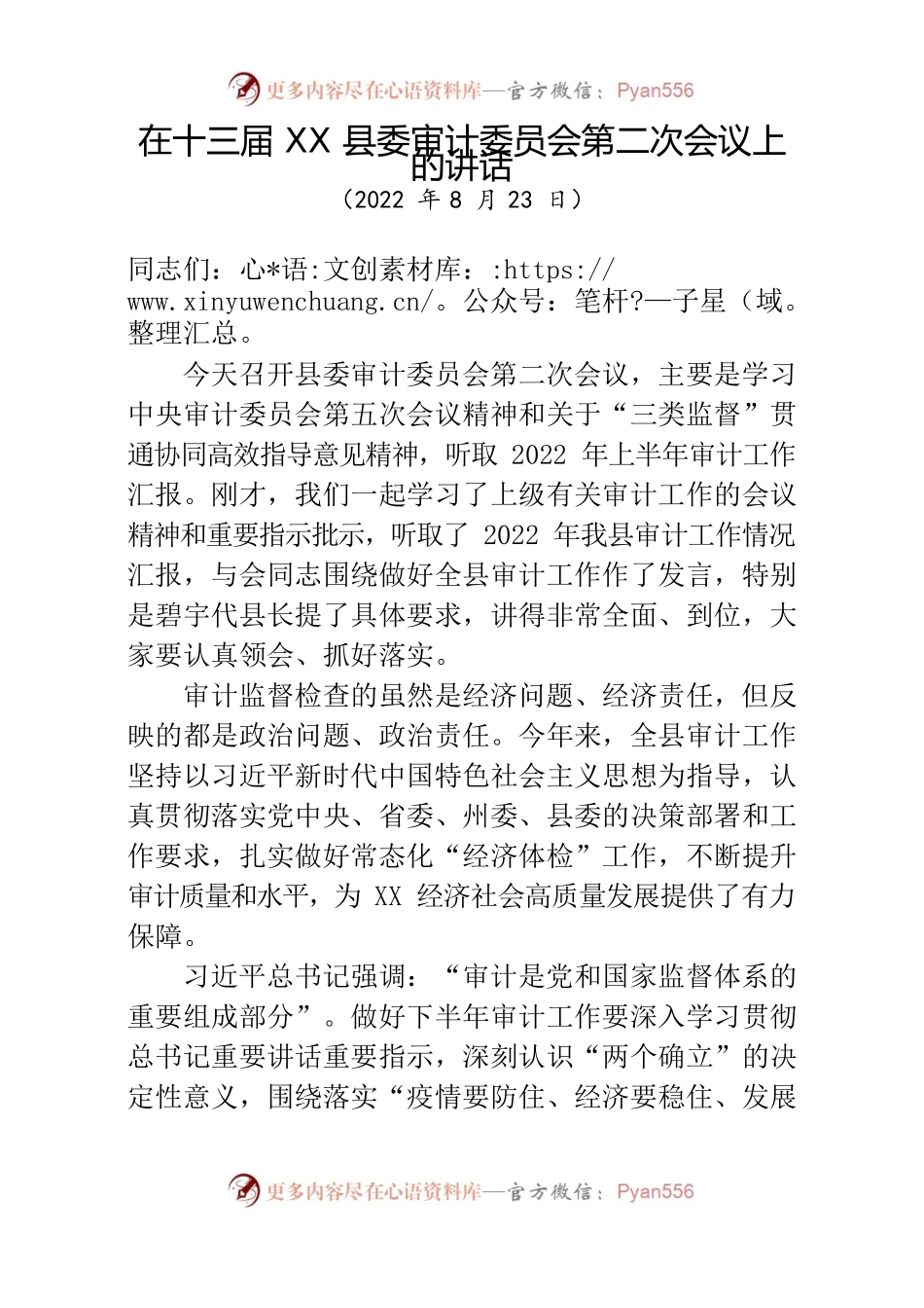 20220823在十三届XX县委审计委员会第二次会议上的讲话.docx_第1页