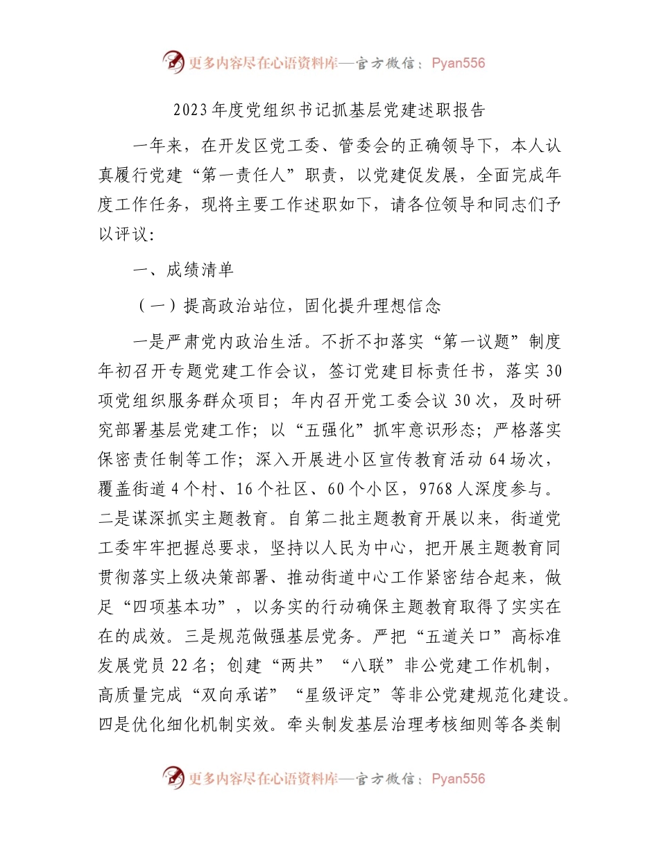 2023年党组织书记抓党建述职报告（乡镇3000字）.docx_第1页