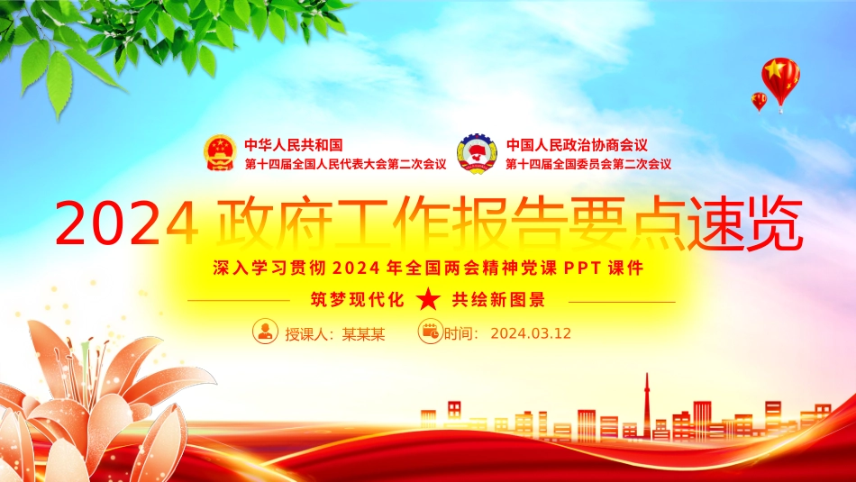2024政府工作报告要点速览PPT党课课件.pptx_第1页