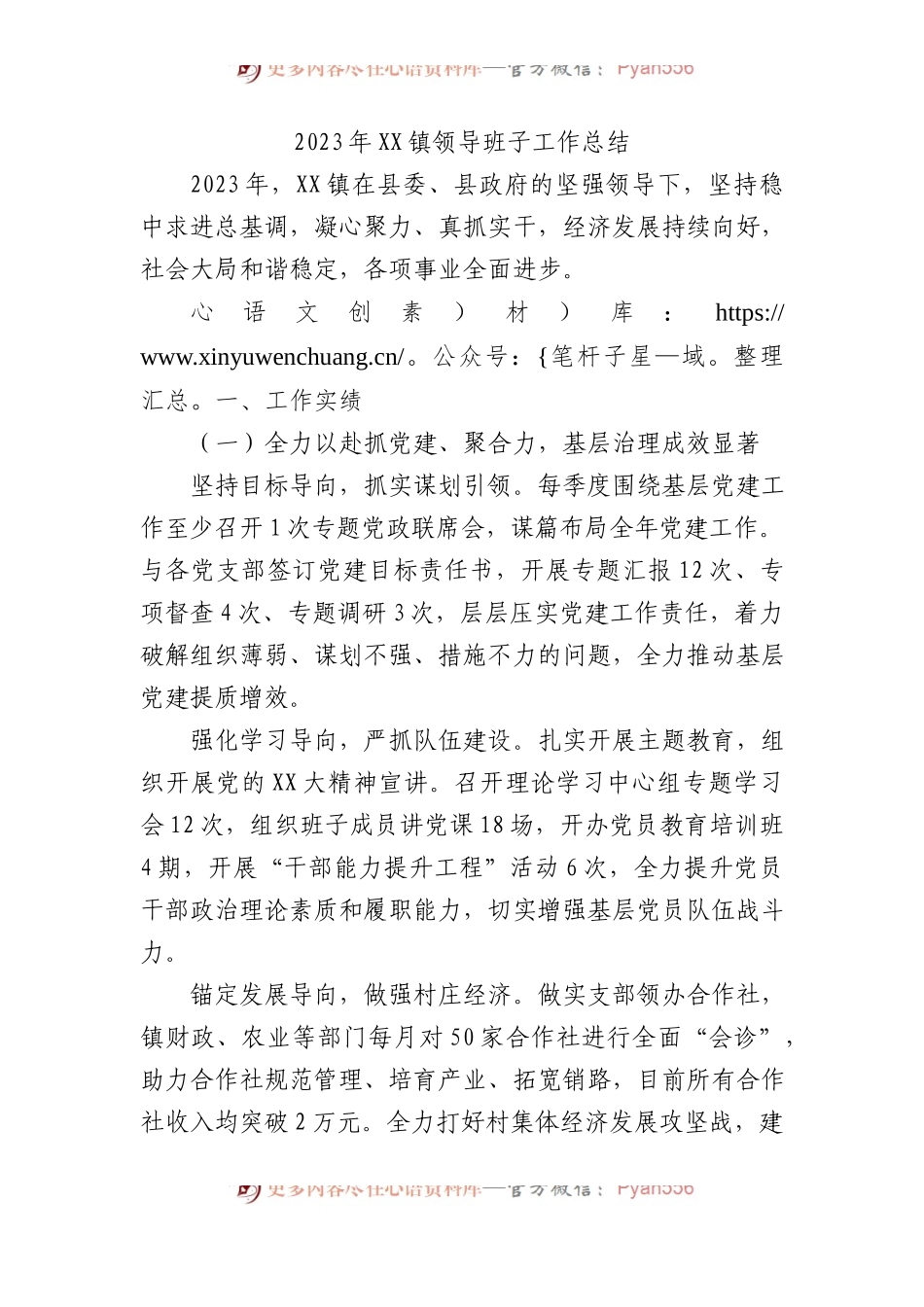 2023年XX镇领导班子工作总结.docx_第1页