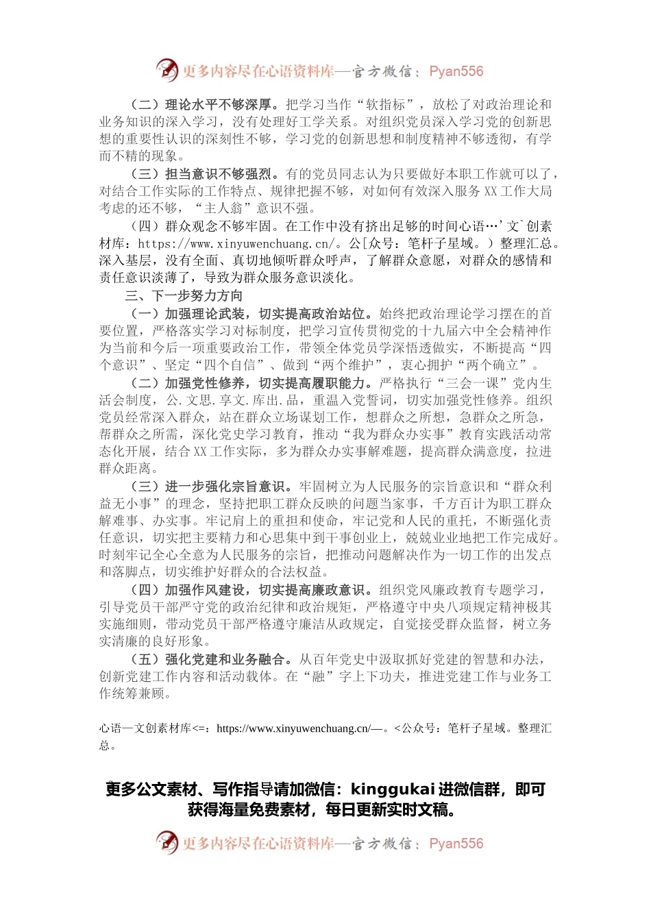 2021年组织生活会支部班子对照检查材料.docx_第2页