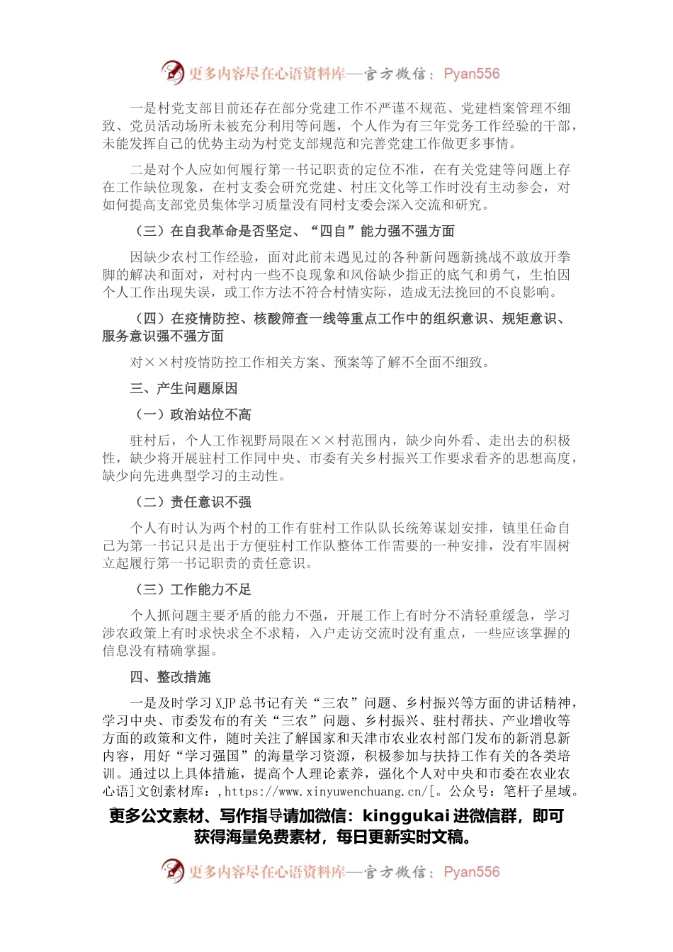 2021年度组织生活会个人发言提纲（驻村干部）.docx_第2页