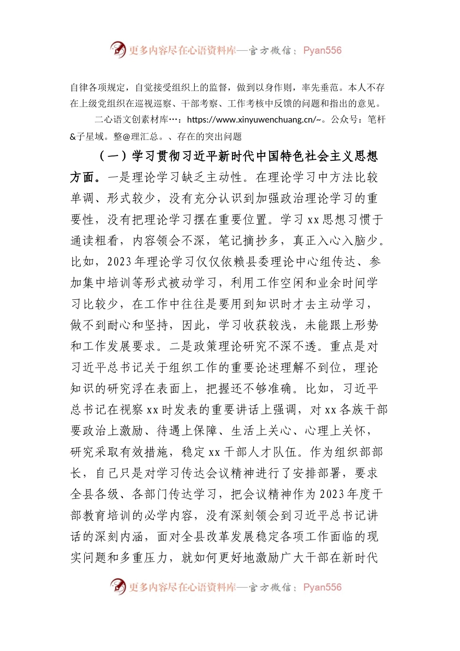 2023年主题教育专题民主生活会个人对照检查  组织部长（践行宗旨等6个方面+案例剖析+上年度整改+个人事项）.docx_第2页