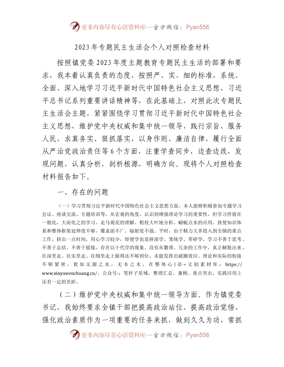 2023年主题教育专题民主生活会个人对照检查  乡镇书记（践行宗旨等6个方面+案例剖析+上年度整改+个人事项）.docx_第1页