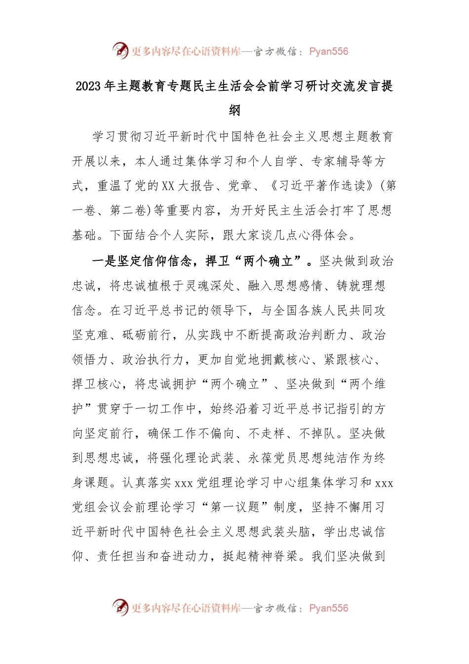 2023年主题教育专题民主生活会会前学习研讨交流发言提纲.docx_第1页