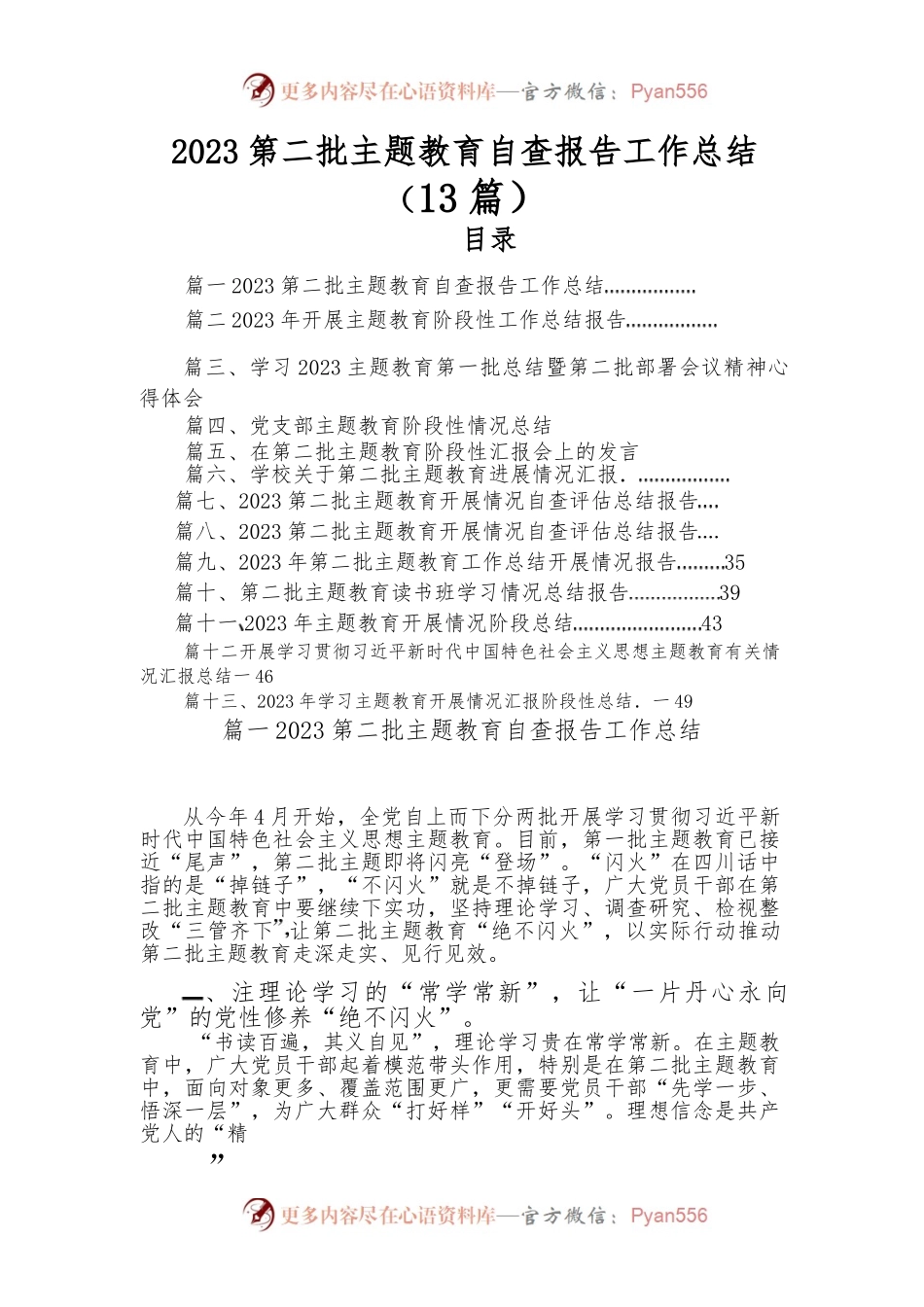 2023-第二批主题教育自查报告工作总结（13篇）.docx_第1页