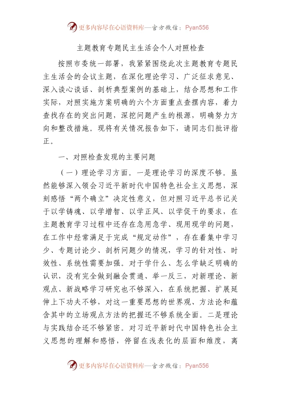 2023年主题教育专题民主生活会个人对照检查3200字(1).docx_第1页