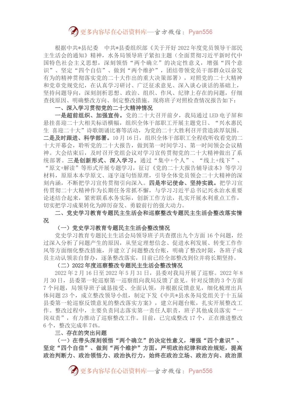 2022年度民主生活会对照检查提纲(班子).docx_第1页