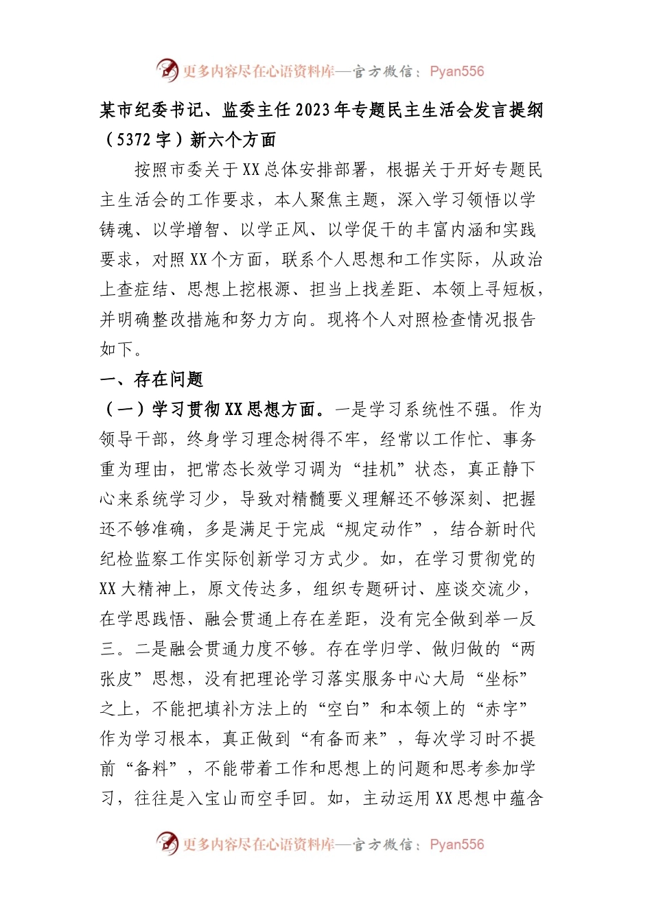 2023年主题教育民主生活会个人对照检查材料 市纪委书记（践行宗旨等6个方面）.docx_第1页