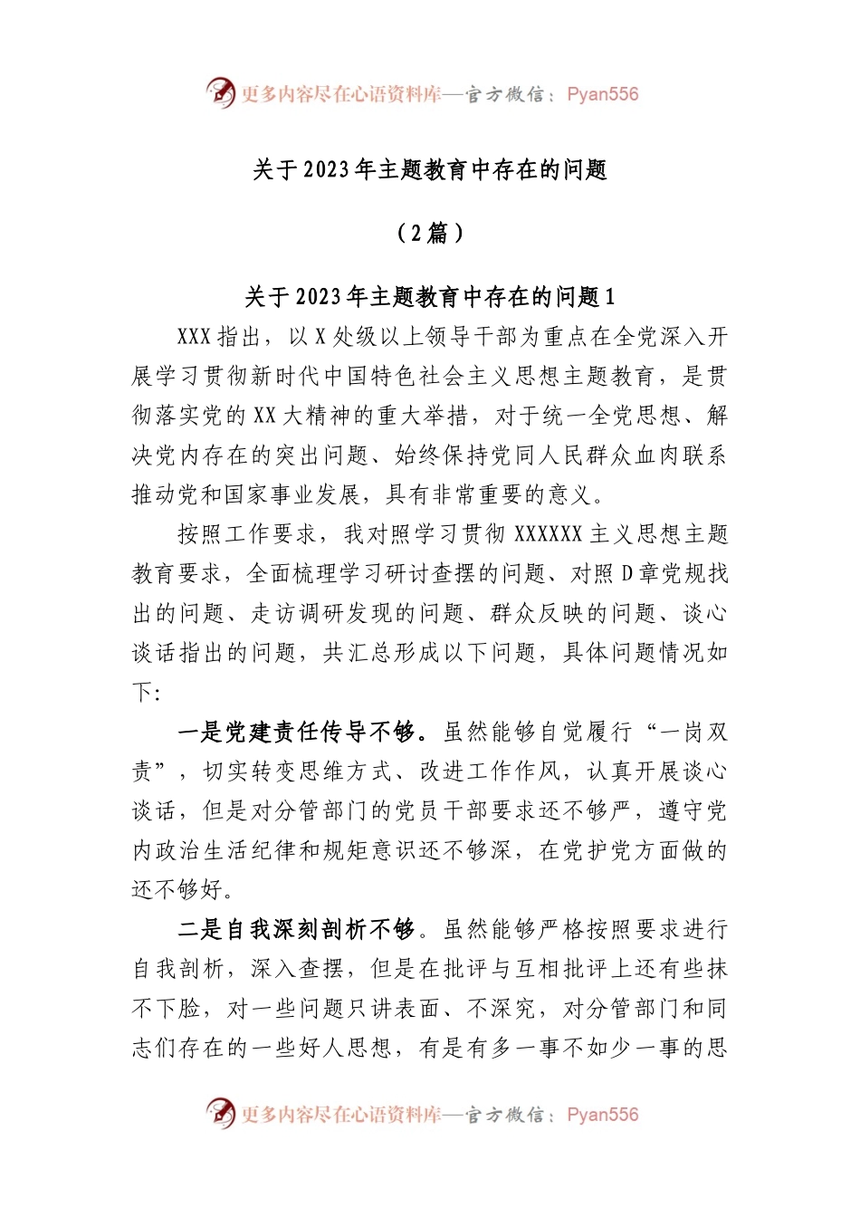 (2篇)2023年主题教育中存在的问题.docx_第1页