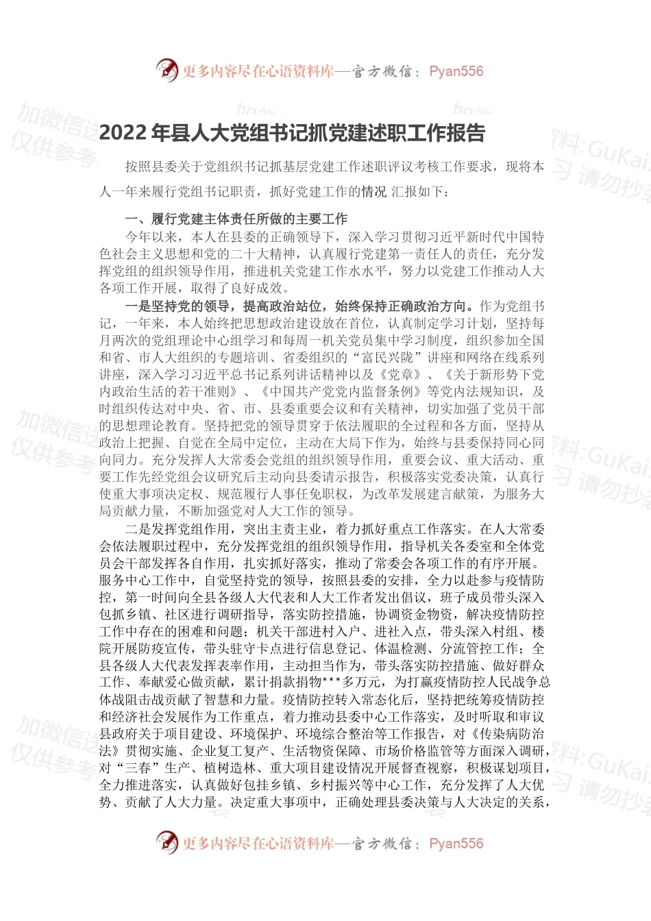 2022年县人大党组书记抓党建述职工作报告.docx_第1页