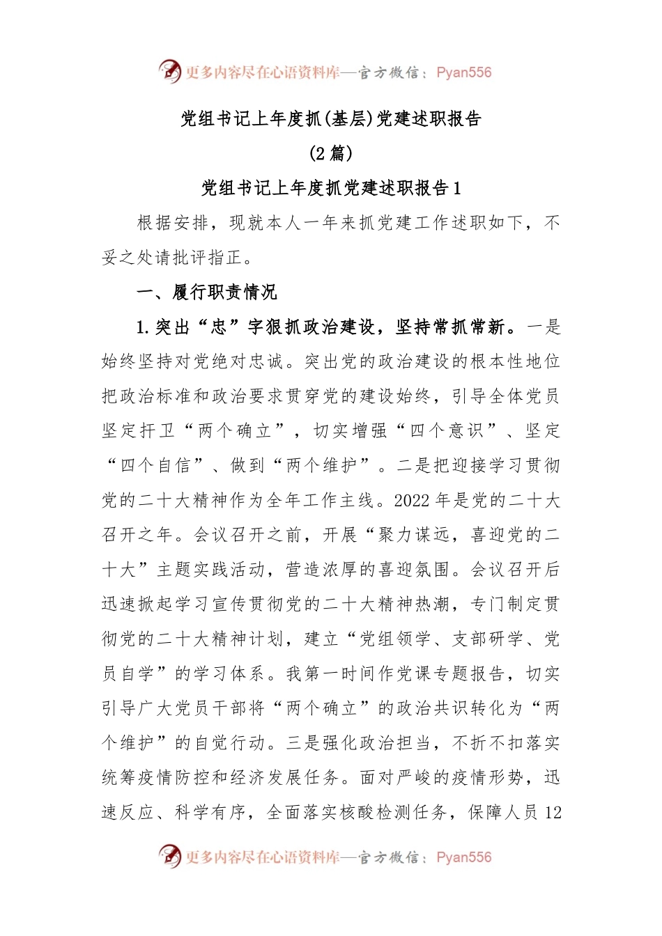 (2篇)党组书记上年度抓(基层)党建述职报告.docx_第1页