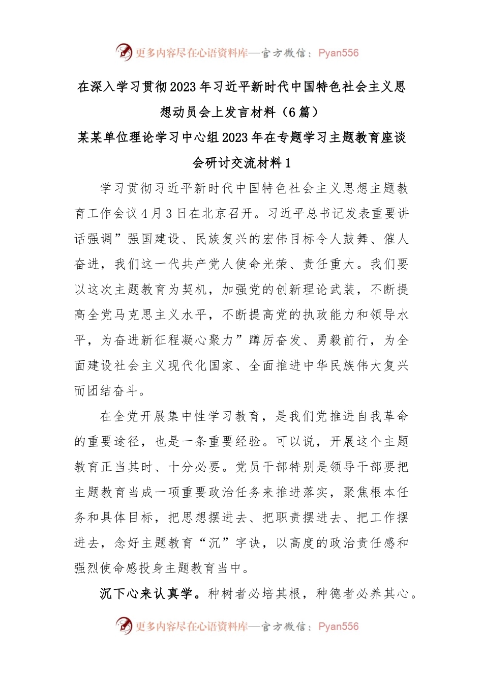 (6篇)在深入学习贯彻2023年习近平新时代中国特色社会主义思想动员会上发言材料.docx_第1页