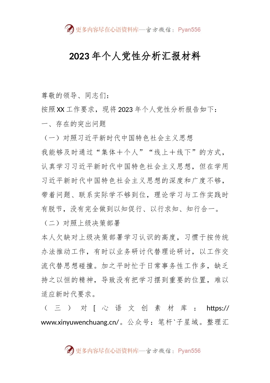2023年个人党性分析汇报材料.docx_第1页