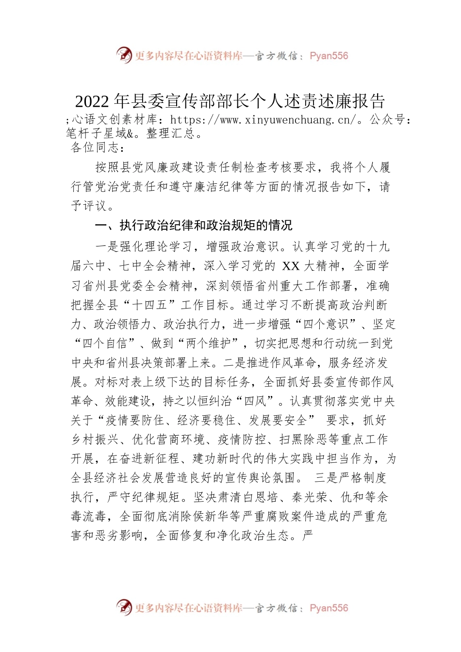 2022年县委宣传部部长个人述责述廉报告.docx_第1页