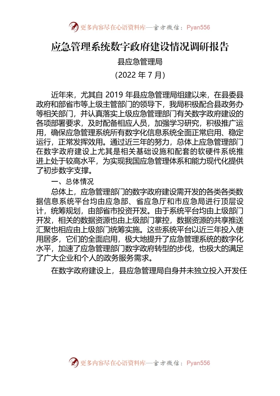2022年应急管理系统数字政府建设情况调研报告.docx_第1页