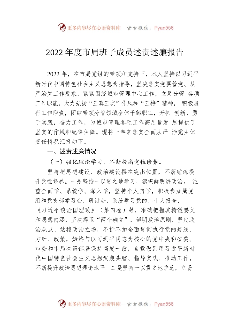 2022年度市局班子成员述责述廉报告.docx_第1页