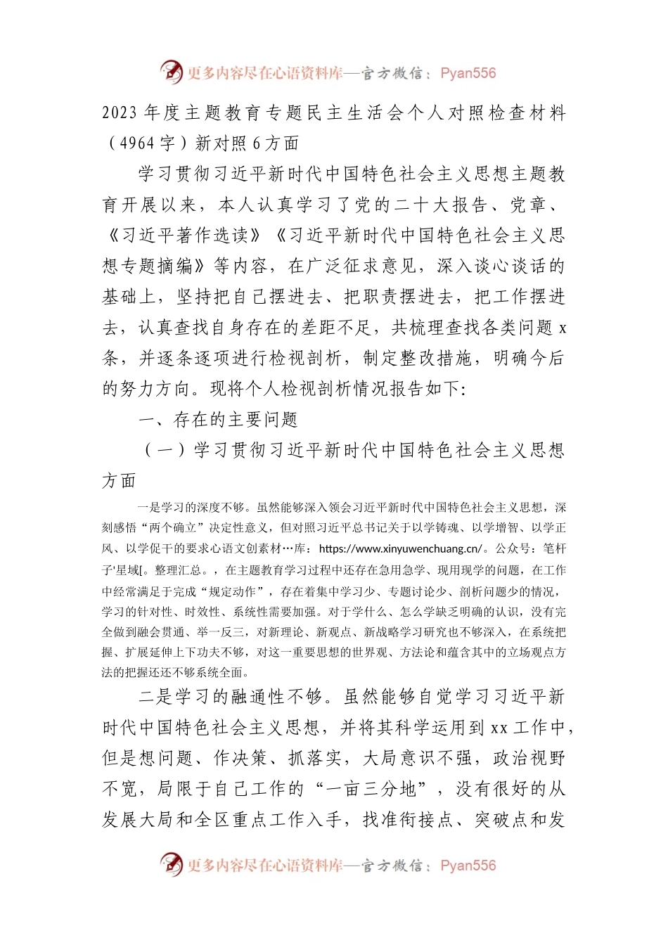 2023年主题教育民主生活会个人对照检查材料（践行宗旨等6个方面） (7).docx_第1页