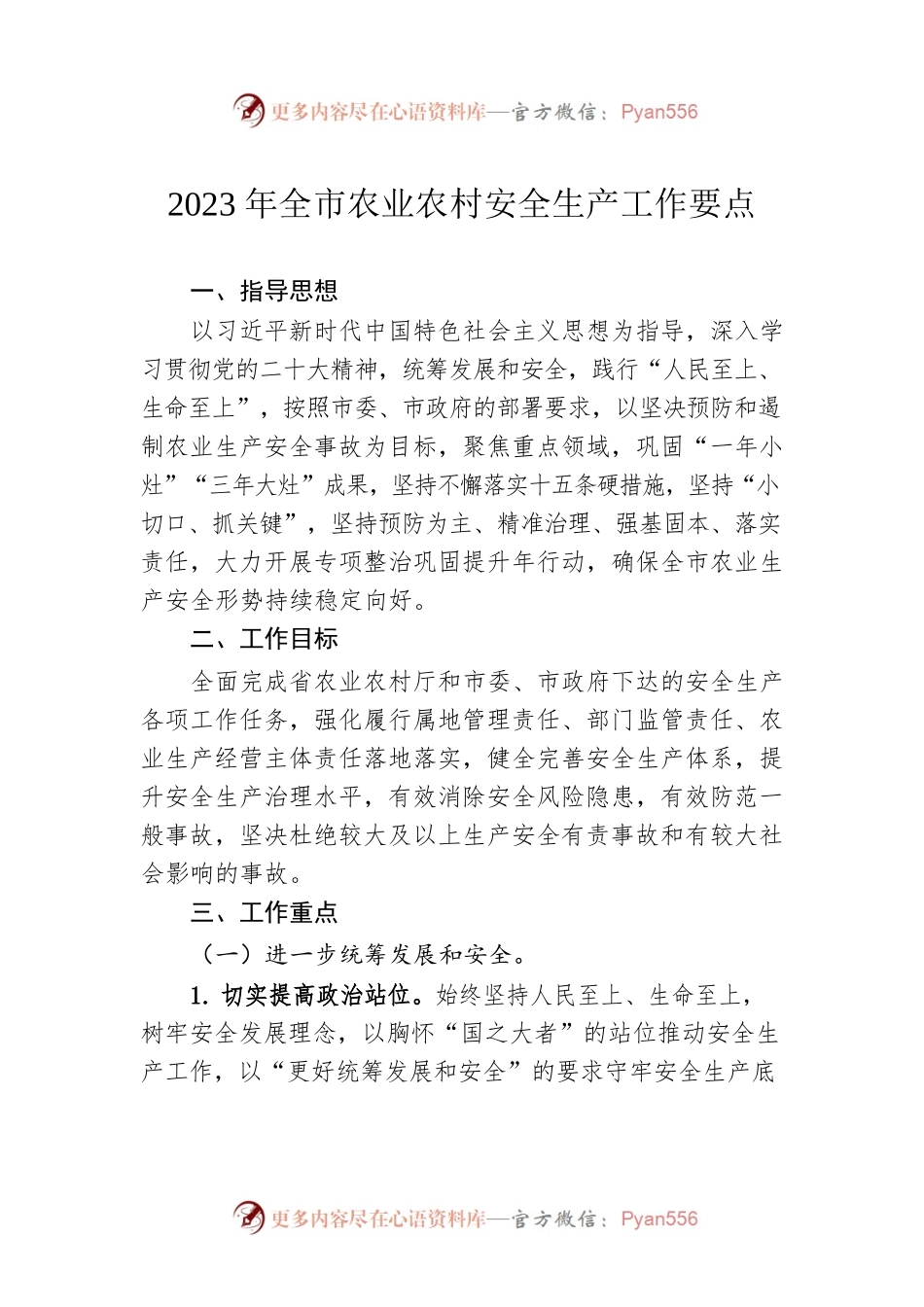 2023年全市农业农村安全生产工作要点（20230328）.docx_第1页