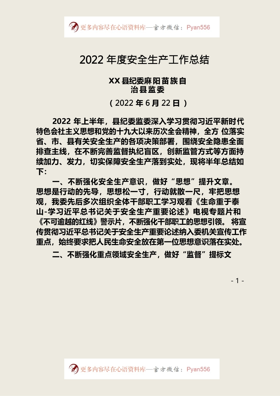 2022年安全生产工作半年总结.docx_第1页