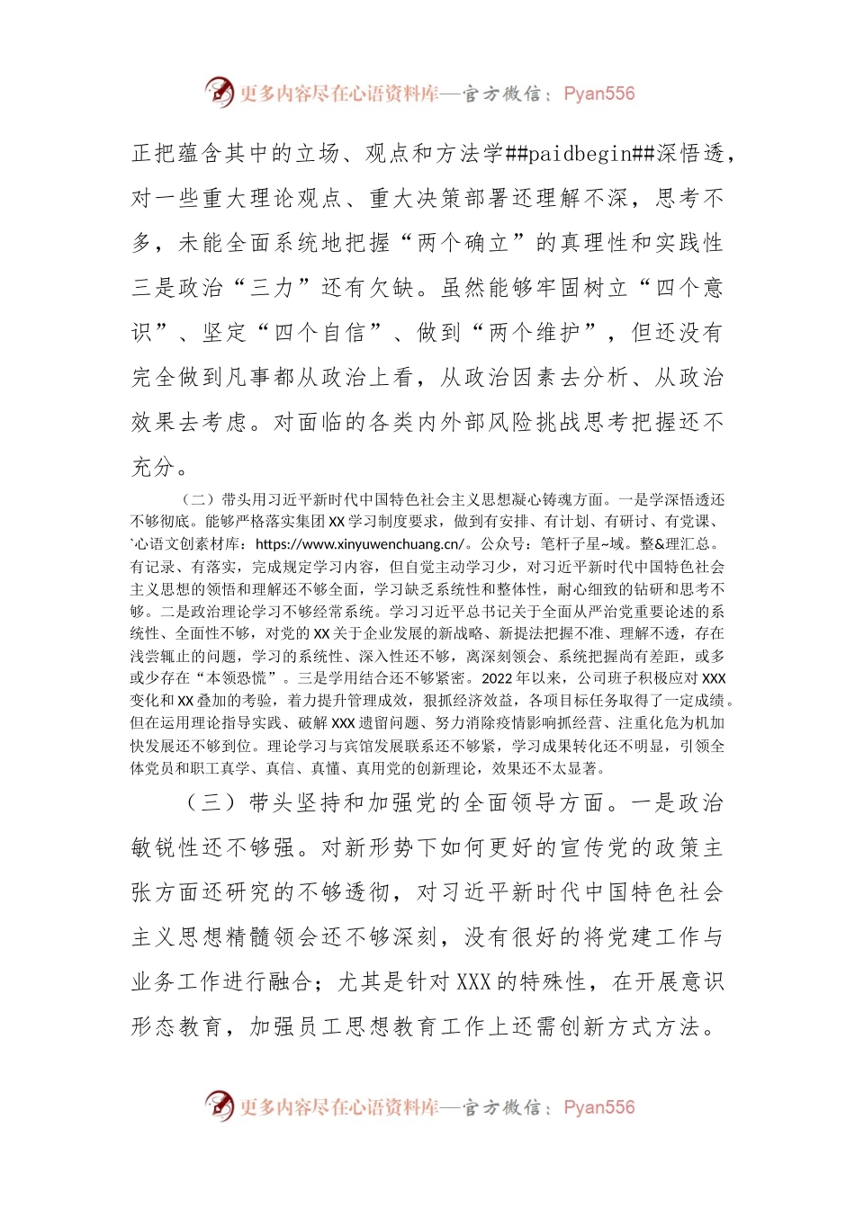 2022年度公司领导班子民主生活会对照检查材料.docx_第2页