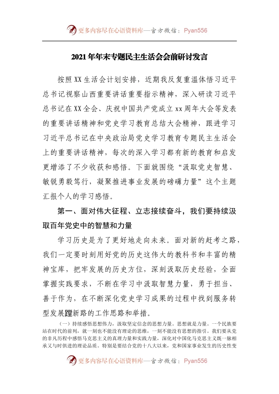 151会前研讨2021年年末专题民主生活会会前研讨发言.docx_第1页