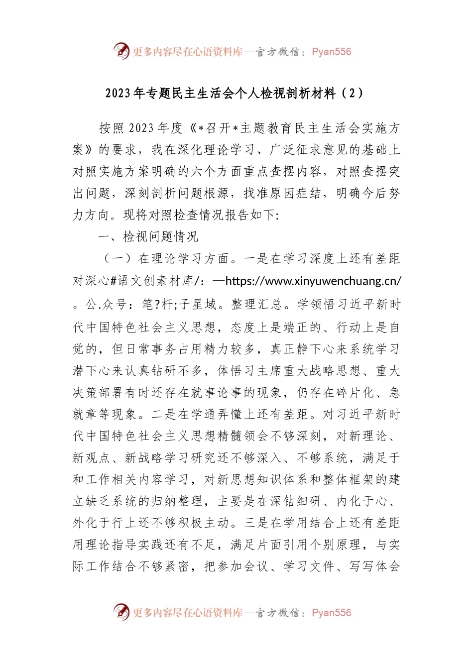 2023年专题民主生活会个人检视剖析材料.docx_第1页